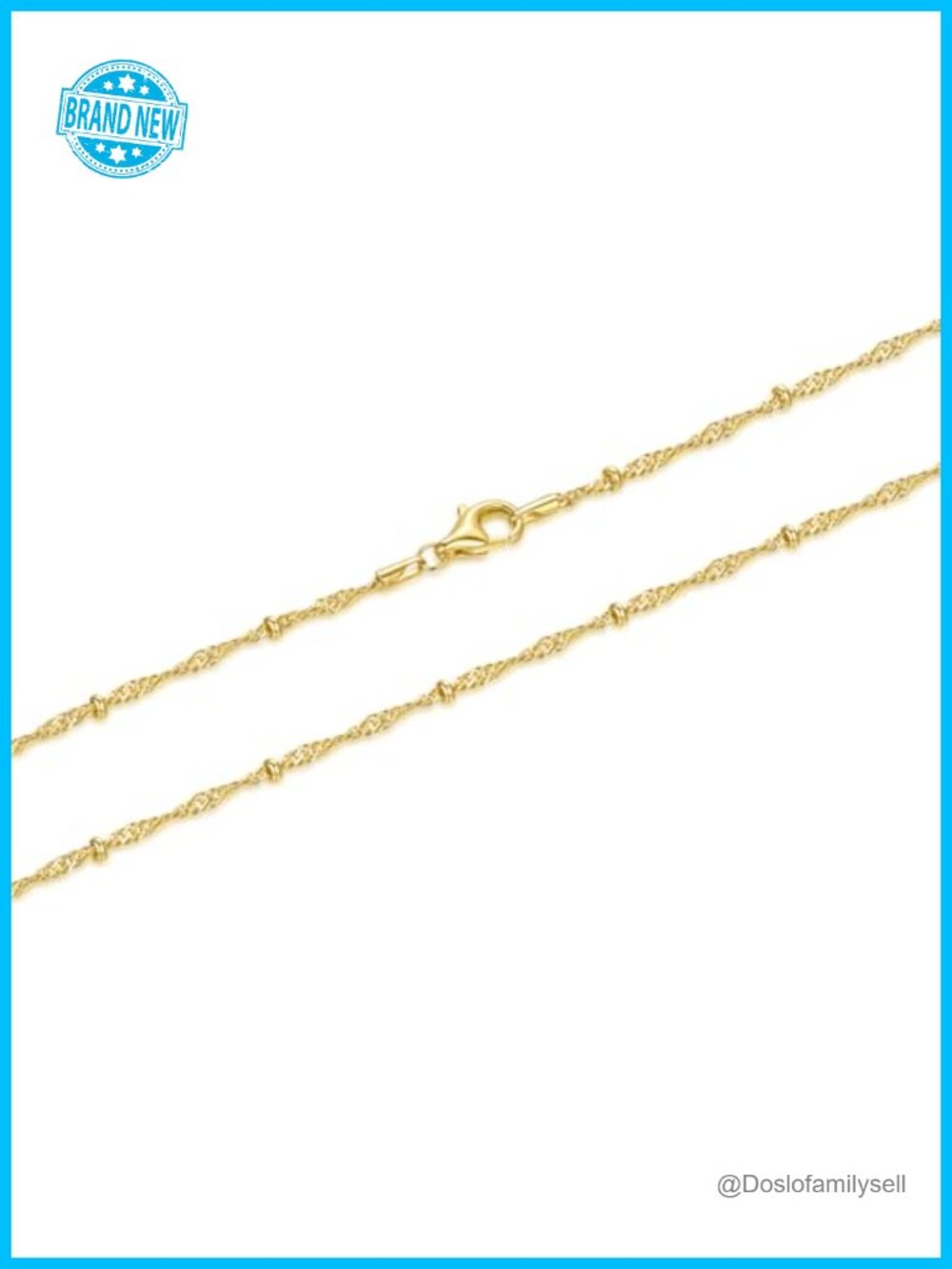 14k Gold Plated Rope Chain Necklace with Beads Waterproof Lobster Clasp